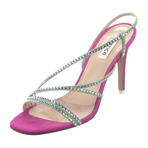 The Attico Shoes - New$745 ATTICO Crystal Embellished Straps Satin Slingback Sandals Heels 36 6.5
